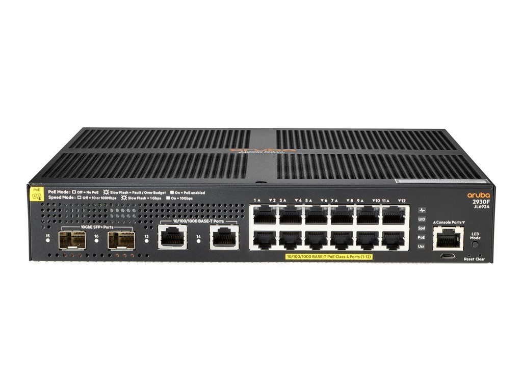 HP 2930F 12G PoE+ Switch - Managed - 12 x 10/100/1000 (PoE+) + 2 x 1G/10G SFP+ (uplink) + 2 x 10/100/1000