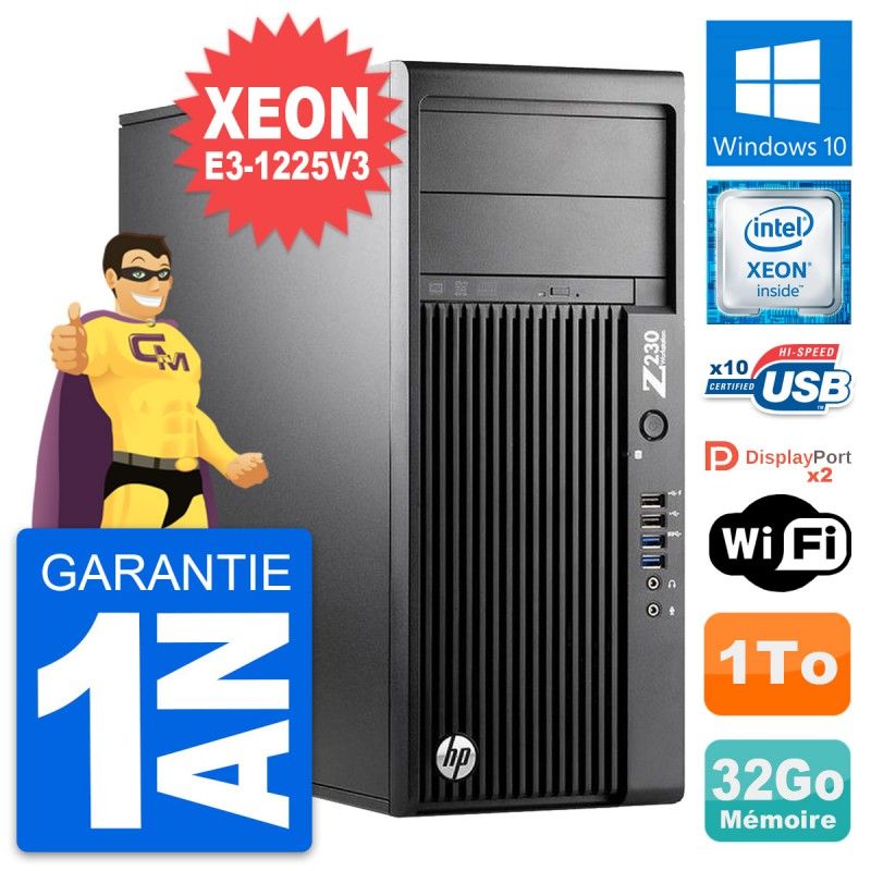 HP Z230 Workstation Computer - Intel Xeon E3-1225V3, 32GB RAM, 1TB HDD, Windows 10, WiFi