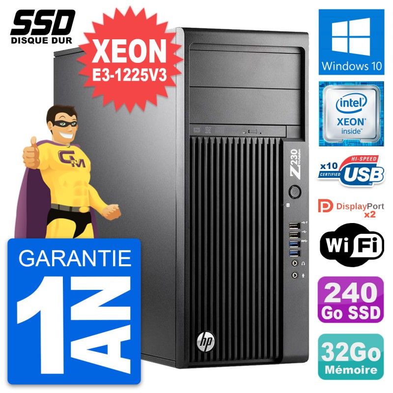 HP WorkStation Z230 - Intel Xeon E3-1225V3 3.2GHz, 32GB RAM, 240GB SSD, Windows 10, WiFi