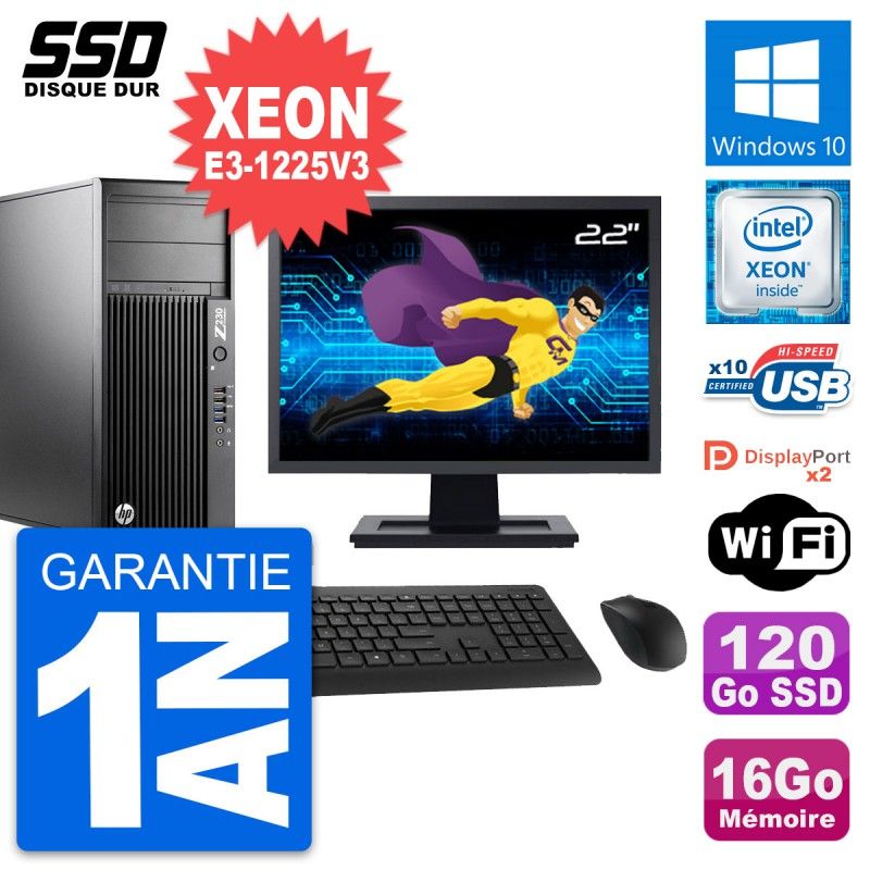HP Z230 Workstation PC - 22" Screen, Intel Core i7-4770, 16GB RAM, 120GB SSD, Windows 10