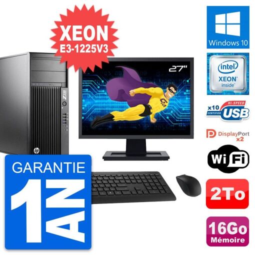 HP Z230 Workstation Computer - 27" Screen, Xeon E3-1225 V3, 16GB RAM, 2TB HDD, Windows 10, WiFi