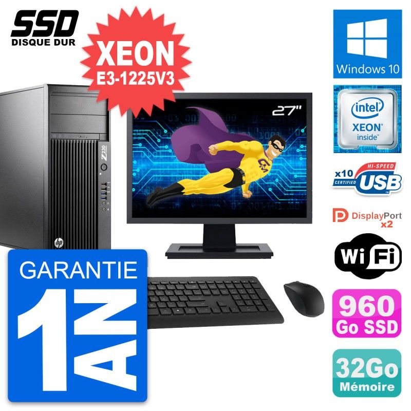 HP Z230 Workstation PC - 27" Screen, Intel Xeon E3-1225V3, 32GB RAM, 960GB SSD, Windows 10