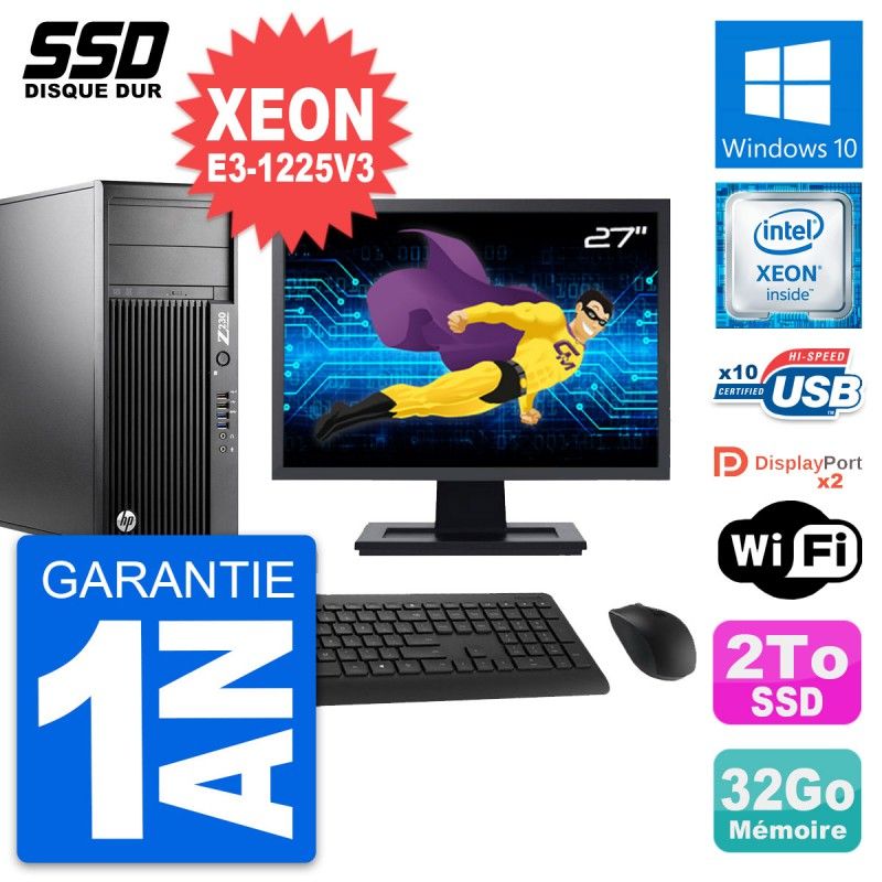 HP Z230 Workstation PC - 27" Screen, Intel Xeon E3-1225V3, 32GB RAM, 2TB SSD, Windows 10