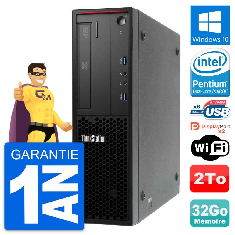 Estación de trabajo Lenovo ThinkStation P300 SFF - Procesador Intel Pentium G3220, 32GB de RAM, 2TB HDD, Windows 10, WiFi