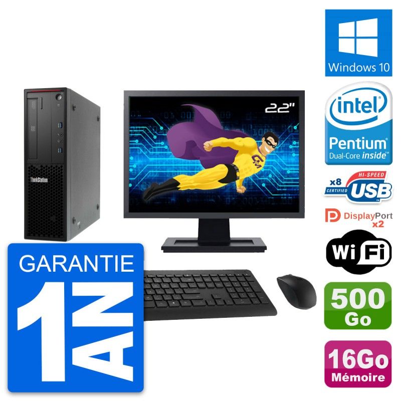 Lenovo P300 SFF Desktop Computer - 22" Screen, Intel G3220, 16GB RAM, 500GB HDD, Windows 10, WiFi