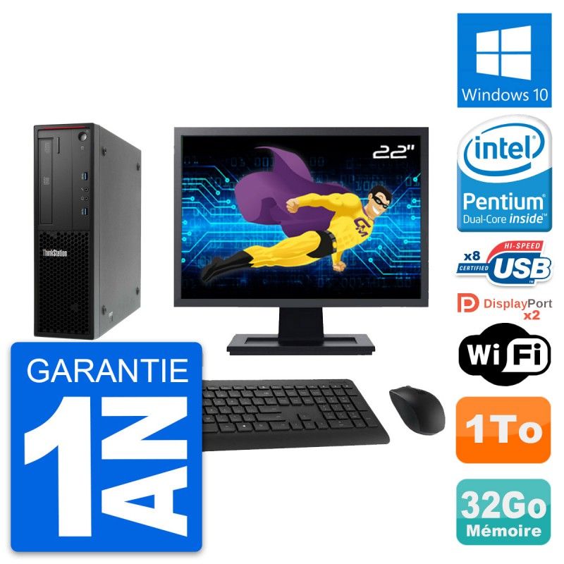 Lenovo P300 SFF Desktop - 22" Screen, Pentium G3220, 32GB RAM, 1TB HDD, Windows 10