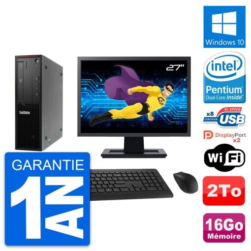 Computadora de escritorio Lenovo P300 SFF - Pantalla de 27", Procesador Intel Pentium G3220, 16 GB RAM, 2 TB HDD, Windows 10, WiFi