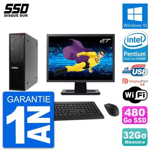 Computadora de escritorio Lenovo P300 SFF | Pantalla de 27'' | Pentium G3220 | 32GB de RAM | 480GB SSD | Windows 10