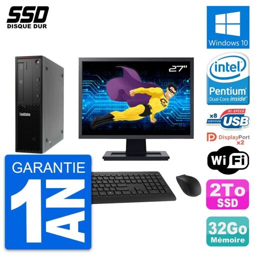Computadora de escritorio Lenovo ThinkStation P300 SFF - Pantalla de 27'', Procesador Intel Pentium G3220, 32 GB de RAM, 2 TB SSD, Windows 10, WiFi