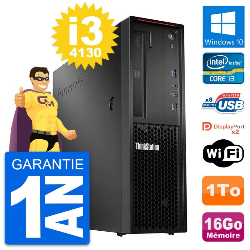 Estación de trabajo Lenovo ThinkStation P300 SFF, Intel Core i3-4130, 16 GB RAM, 1 TB HDD, Windows 10, WiFi