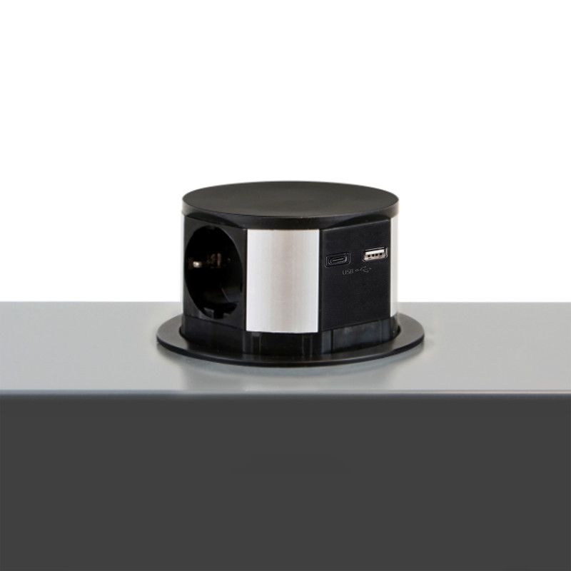 EMUCA Vertical Multi-Connector, 3 Schuko Plugs, 1 USB A, 1 USB C, Black