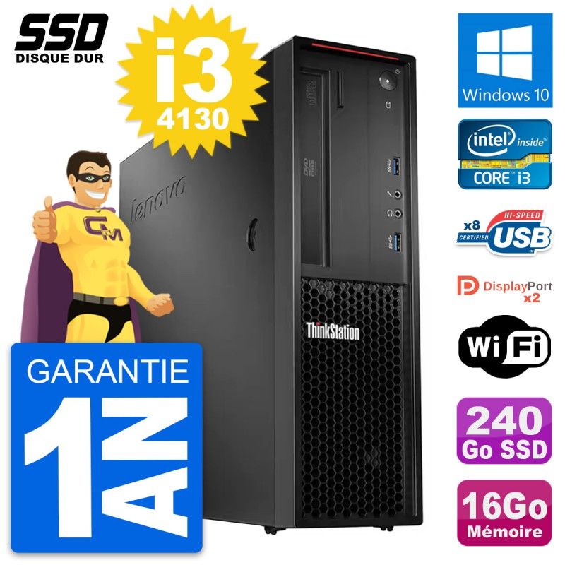 Lenovo ThinkStation P300 SFF Desktop - Intel i3-4130, 16GB RAM, 240GB SSD, Windows 10, Wifi