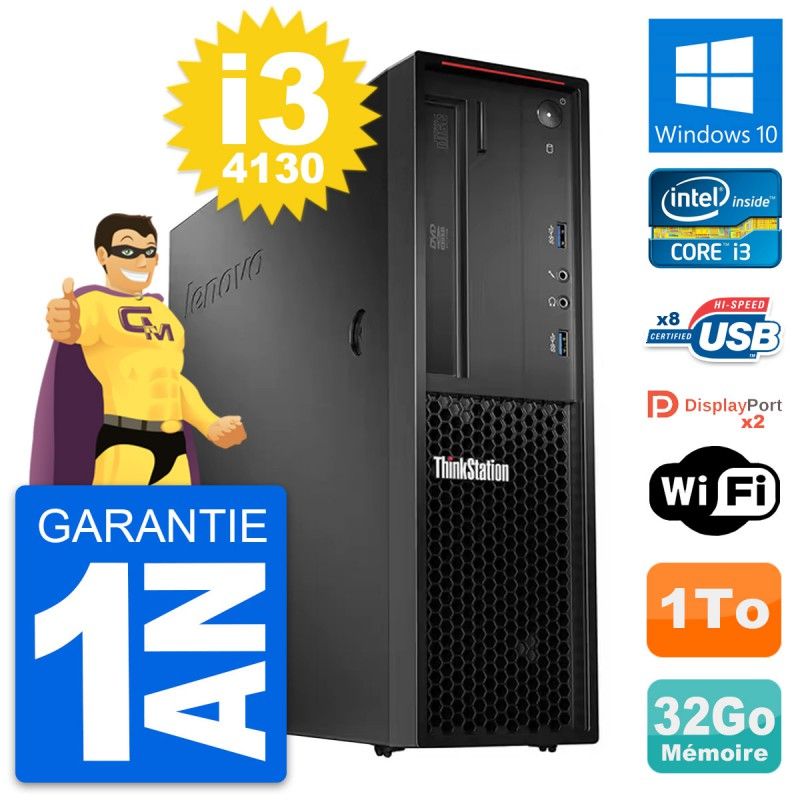 Estación de trabajo Lenovo ThinkStation P300 SFF, Core i3-4130, 32GB RAM, 1TB HDD, Windows 10, WiFi