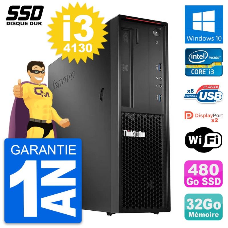 Lenovo ThinkStation P300 SFF Computer - Intel i3-4130, 32GB RAM, 480GB SSD, Windows 10, WiFi