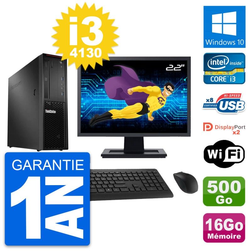 Lenovo P300 SFF Desktop Computer, 22" Screen, Intel i3-4130, 16GB RAM, 500GB HDD, Windows 10, WiFi