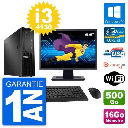 Computadora de escritorio Lenovo P300 SFF, Pantalla de 22', Intel Core i3-4130, 16 GB de RAM, 500 GB HDD, Windows 10, WiFi