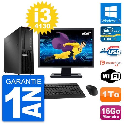 Computadora de escritorio Lenovo P300 SFF - Pantalla de 22', Procesador Intel i3-4130, 16 GB RAM, 1 TB HDD, Windows 10