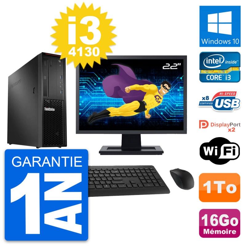 Lenovo P300 SFF Desktop Computer - 22" Screen, Intel i3-4130, 16GB RAM, 1TB HDD, Windows 10