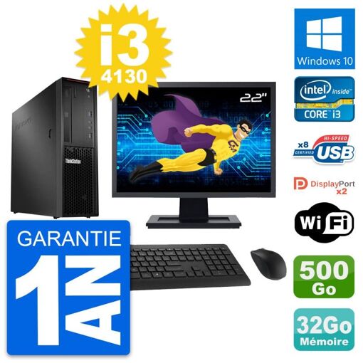 Computadora de escritorio Lenovo P300 SFF, pantalla de 22'', procesador Intel i3-4130, 32 GB de RAM, 500 GB de almacenamiento, Windows 10, WiFi