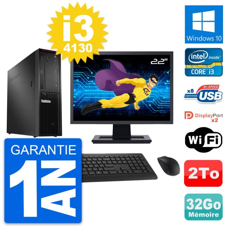 Lenovo P300 SFF Desktop Computer - 22" Screen, Intel i3-4130, 32GB RAM, 2TB Storage, Windows 10
