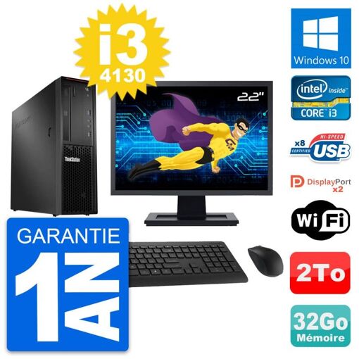 Computadora de escritorio Lenovo P300 SFF - Pantalla de 22', Procesador Intel i3-4130, 32 GB de RAM, 2 TB de almacenamiento, Windows 10