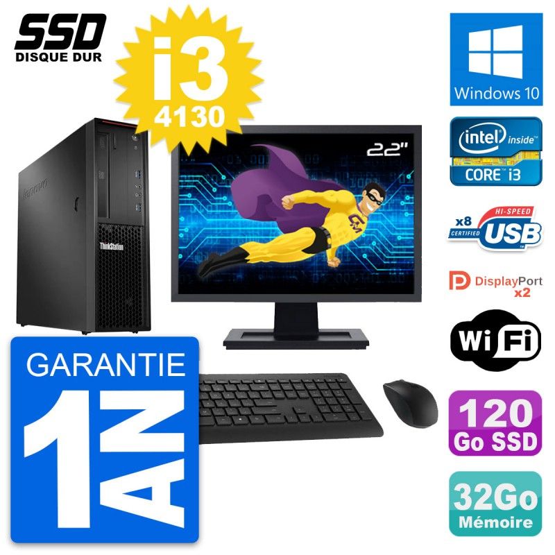 Lenovo P300 SFF Desktop Computer - 22" Screen, Intel i3-4130, 32GB RAM, 120GB SSD, Windows 10, WiFi