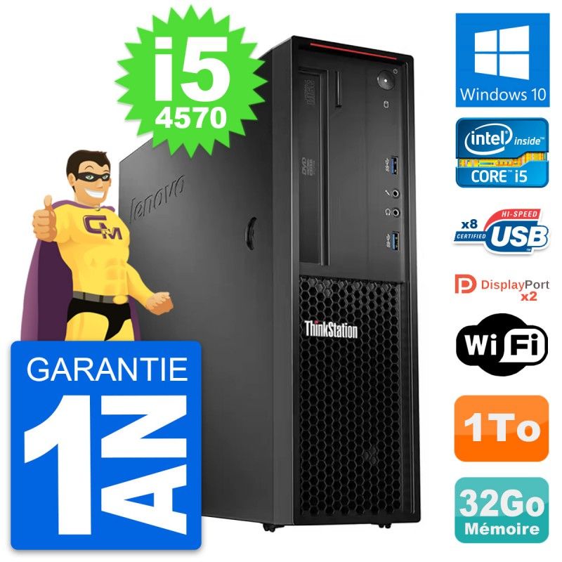 Estación de trabajo Lenovo ThinkStation P300 SFF, Intel Core i5-4570, 32GB RAM, 1TB HDD, Windows 10, WiFi