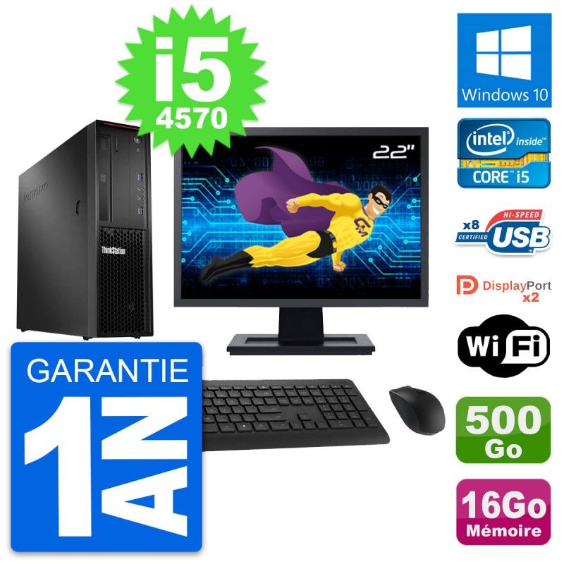 Lenovo P300 SFF Desktop Computer - 22" Screen, Intel i5-4570, 16GB RAM, 500GB HDD, Windows 10, WiFi