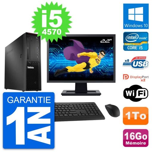 Computadora de escritorio Lenovo P300 SFF - Pantalla de 22', Intel i5-4570, 16GB RAM, 1TB HDD, Windows 10, WiFi