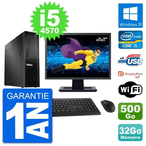 Computadora de escritorio Lenovo P300 SFF - Pantalla de 22', Intel i5-4570, 32 GB de RAM, 500 GB HDD, Windows 10, WiFi