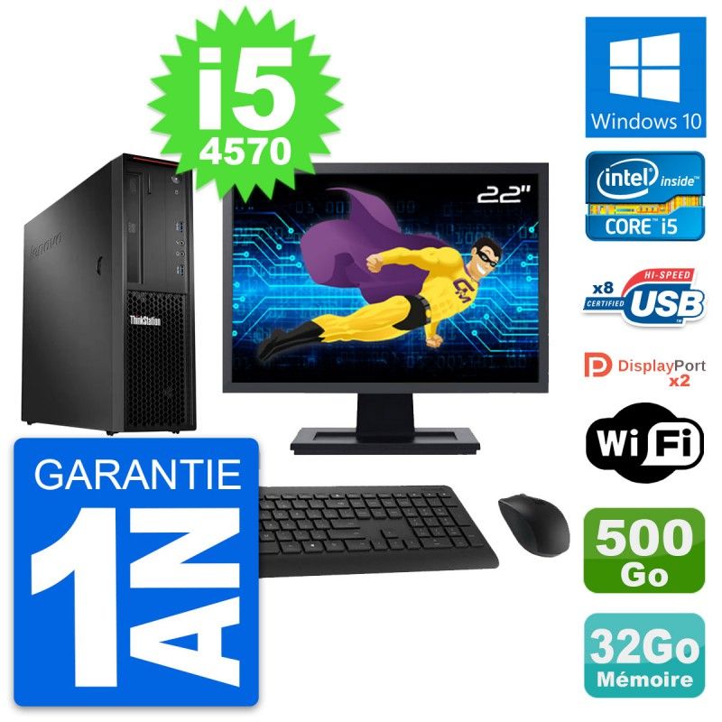 Lenovo P300 SFF Desktop Computer - 22" Screen, Intel i5-4570, 32GB RAM, 500GB HDD, Windows 10, WiFi