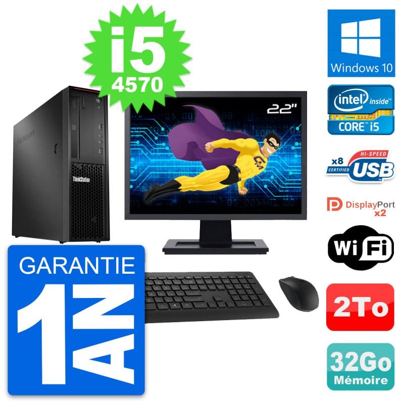 Lenovo P300 SFF Desktop Computer | 22" Screen | Intel i5-4570 | 32GB RAM | 2TB Storage | Windows 10