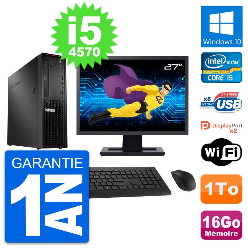 Lenovo P300 SFF Desktop Computer, 27" Screen, Intel i5-4570, 16GB RAM, 1TB HDD, Windows 10, WiFi