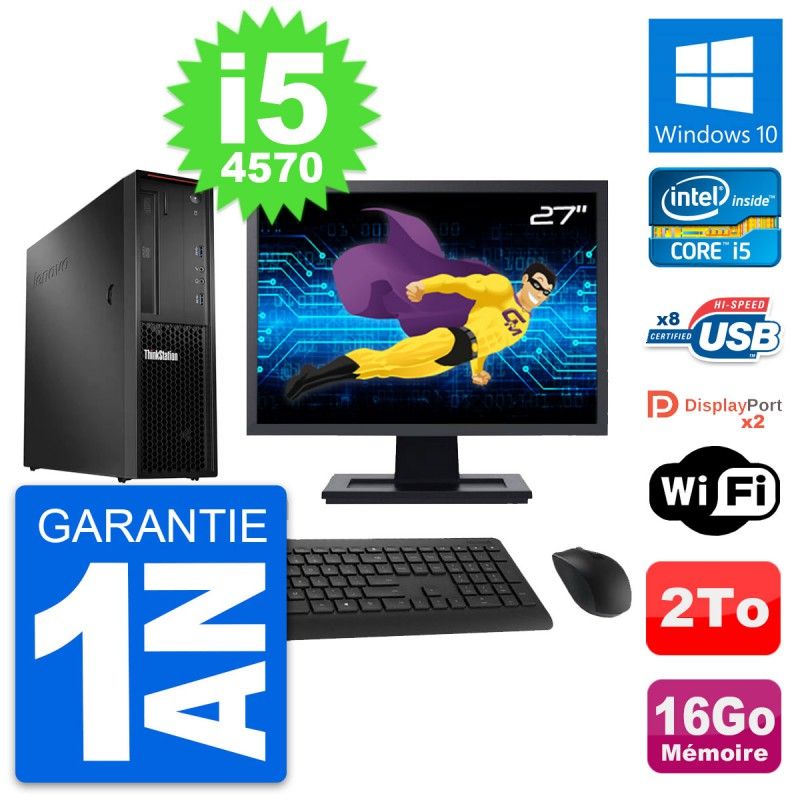 Lenovo P300 SFF Desktop Computer - 27" Screen, Intel i5-4570, 16GB RAM, 2TB Storage, Windows 10, WiFi