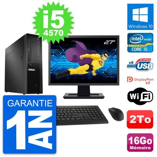 Computadora de escritorio Lenovo P300 SFF - Pantalla de 27', Intel i5-4570, 16GB de RAM, 2TB de almacenamiento, Windows 10, WiFi