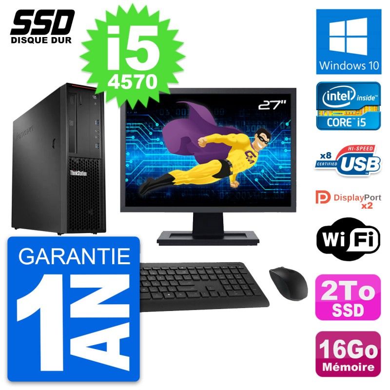 Lenovo P300 SFF Desktop Computer, 27" Screen, Intel Core i5-4570, 16GB RAM, 2TB SSD, Windows 10, WiFi