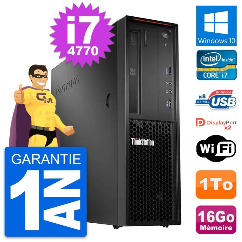Estación de trabajo Lenovo ThinkStation P300 SFF, i7-4770, 16GB RAM, 1TB HDD, Windows 10, WiFi