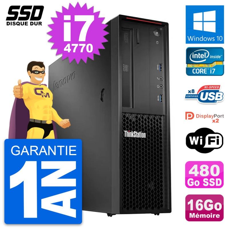Lenovo ThinkStation P300 SFF - Intel i7-4770, 16GB RAM, 480GB SSD, Windows 10, Wifi