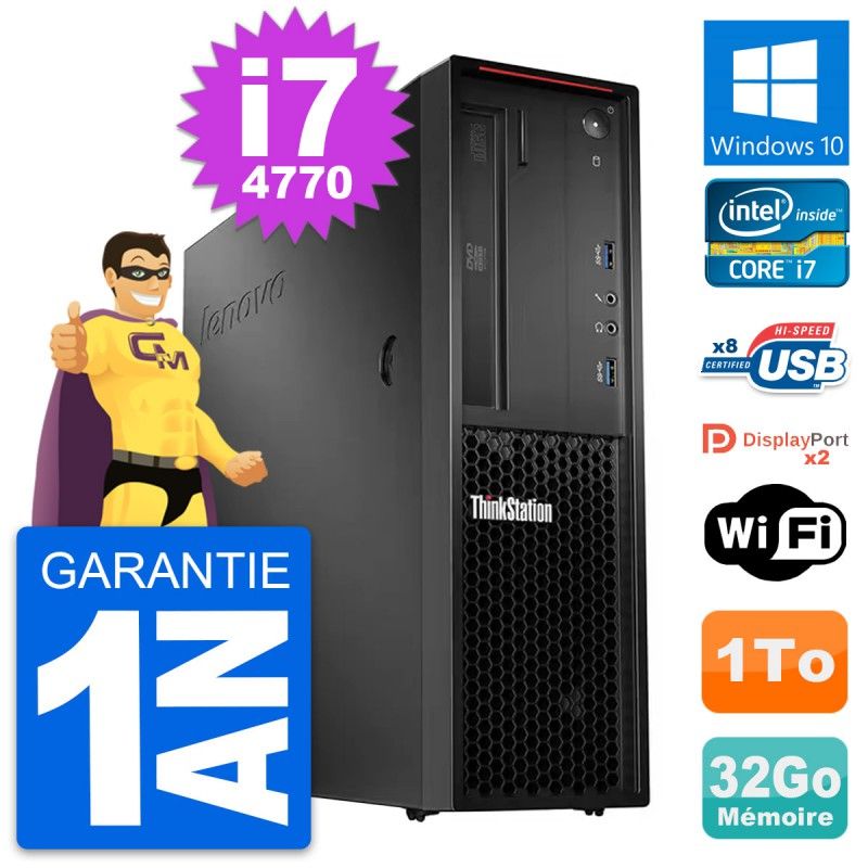 Estación de trabajo Lenovo P300 SFF i7-4770 32GB RAM 1TB HDD Windows 10 Wifi