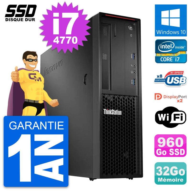 Lenovo ThinkStation P300 SFF - Intel Core i7-4770, 32GB RAM, 960GB SSD, Windows 10, WiFi