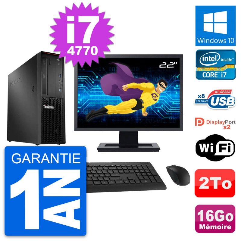 Lenovo P300 SFF Desktop Computer - 22" Screen, Intel i7-4770, 16GB RAM, 2TB HDD, Windows 10, WiFi