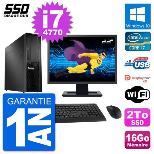 Computadora de escritorio Lenovo P300 SFF | Pantalla de 22' | Intel Core i7-4770 | 16GB RAM | 2TB SSD | Windows 10