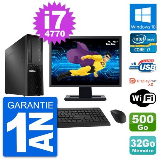 Computadora de escritorio Lenovo P300 SFF - Pantalla de 22', Intel i7-4770, 32 GB RAM, 500 GB HDD, Windows 10, WiFi