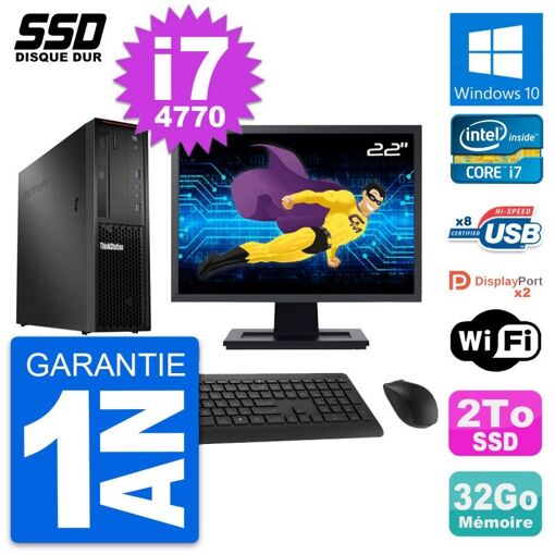Ordenador de escritorio Lenovo P300 SFF - Pantalla de 22', Intel Core i7-4770, 32GB de RAM, 2TB SSD, Windows 10, WiFi