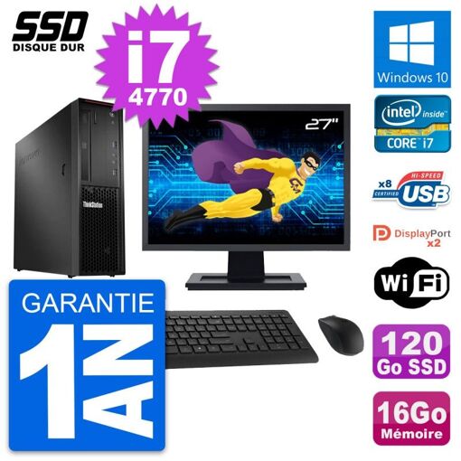 Computadora de escritorio Lenovo P300 SFF | Pantalla de 27" | Intel i7-4770 | 16GB de RAM | 120GB SSD | Windows 10
