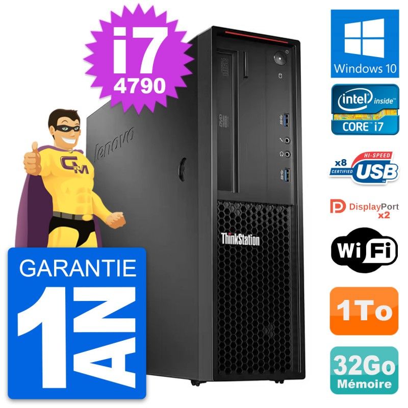 Lenovo ThinkStation P300 SFF, Intel Core i7-4790, 32GB RAM, 1TB HDD, Windows 10 Wifi