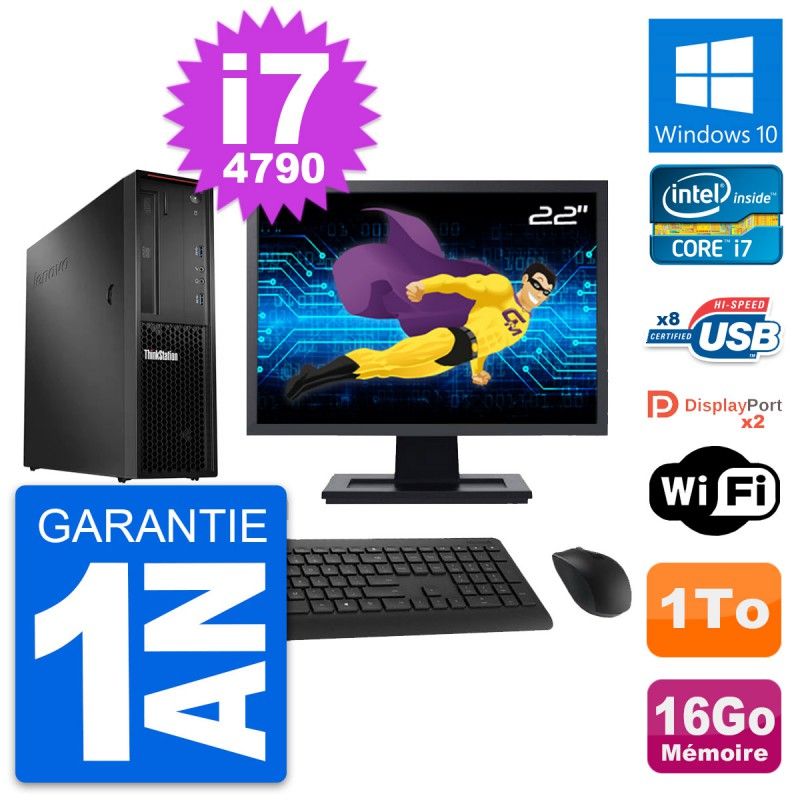 Lenovo P300 SFF Desktop Computer - 22" Screen, Intel i7-4790, 16GB RAM, 1TB HDD, Windows 10