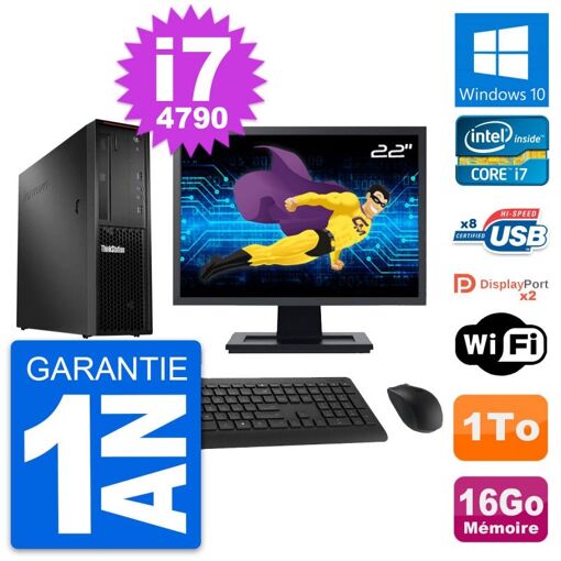 Computadora de escritorio Lenovo P300 SFF - Pantalla de 22'', Intel i7-4790, 16 GB RAM, 1 TB HDD, Windows 10