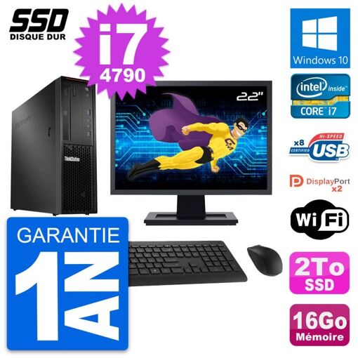 Computadora de escritorio Lenovo P300 SFF - Pantalla de 22'', Procesador Intel Core i7-4790, 16GB de RAM, 2TB SSD, Windows 10, WiFi