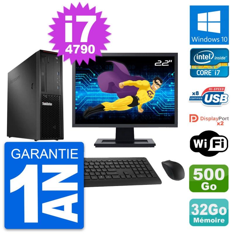 Lenovo P300 SFF Desktop Computer - 22" Screen, Intel i7-4790, 32GB RAM, 500GB HDD, Windows 10, WiFi